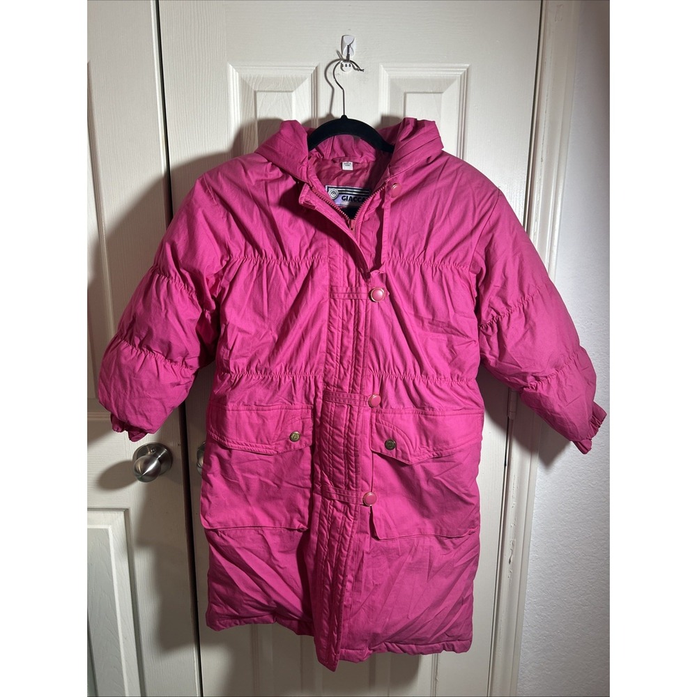 Vintage Giacca Young Gallery Sz 10 Down Puffer Coat Pink Warm Hooded